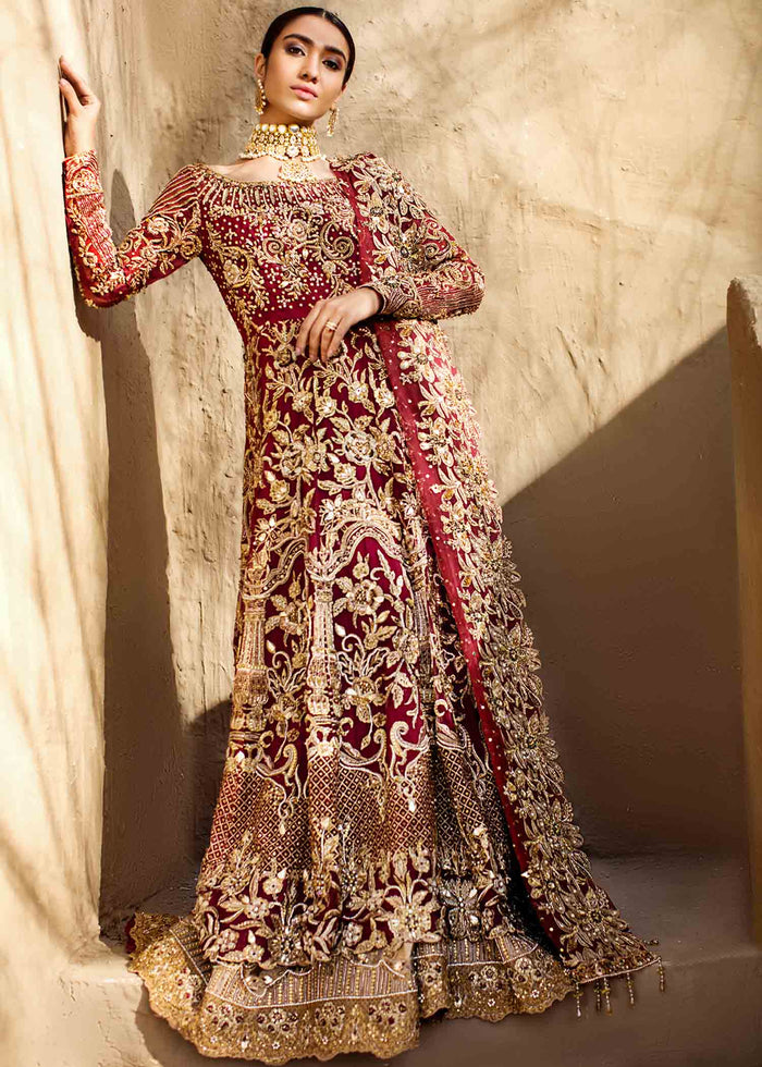 Red Colored Heavy Embroidered Sharara Gown For Function Wear