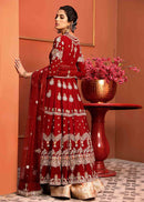 Red Colored cotton Net Heavy Embroidered Gown With Designer Dupatta