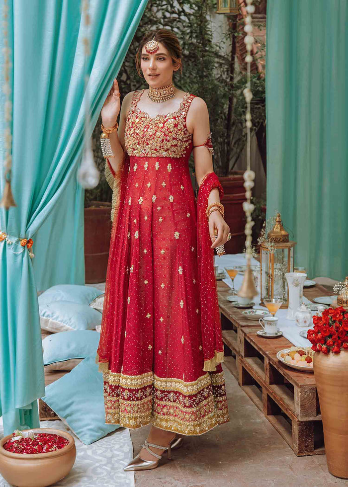 Red Colored With Embroidered Design Peshwas