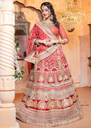 Red Colored Traditional Wear Lehenga Choli Design