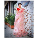 Stylish Net Flower Design With Full Heavy Embroidery Work Designer Saree for woven