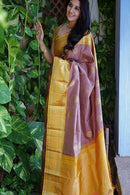 Kanchipuram Blended Gifted Silk Saree with Contrast Border for women and girls