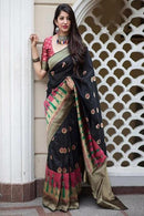 attractive Black Color Hand Weaving  Banarasi Silk saree collection for women