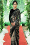 Party Wear Shining net black thread embroidered Work Saree for woven