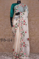 Hand Painted floral elegance Party Wear Khadi Organza Saree for partywear woven