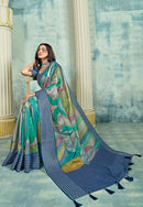 Silk Chiffon Organza Embroidered Saree with Printed work