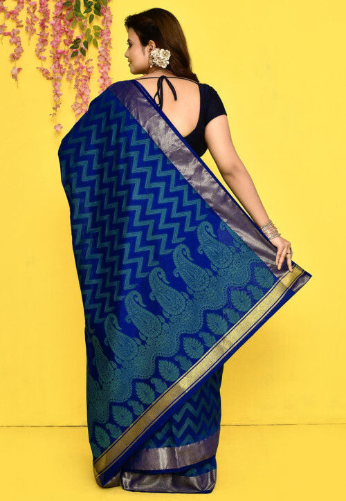 Banarasi Soft Silk Jacquard Kanchipuram Pattu Saree with contrast Border for woven