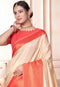 Beige Kanjivaram Silk Saree With Jacquard Border for festival Designer Saree