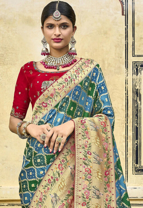 Woven Patola Printed Dola Silk Saree with Heavy Embroidered Rangrez Designer for Occasion Wear Saree