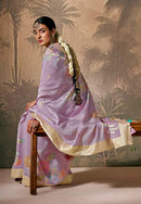 Lavender Paithani Banarasi Silk Saree with Floral Motifs  Lavender Floral Motifs for woven