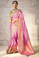 Handwoven banarasi silk embroidered Lavender Traditional Saree for wedding