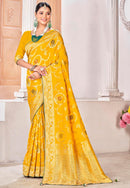 Floral Print Cotton Gold toned Ethnic Motifs Embellished Sequinned Saree for partywear