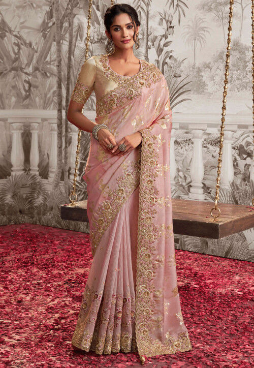 Wedding Special Kanchipuram Heavy Silk  Embroidered Jacquard Saree for girls