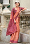 Floral Woven Border Orange Casual Wear Indian Traditional