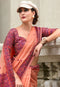 Floral Woven Border Orange Casual Wear Indian Traditional