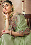 Embroidered Organza Saree With Contrast Embroidered work For Bridal Wedding Wear Stylish Sari