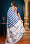 stripe pure Handloom Linen Saree - Boveee saree with Handicrafts Hand Block Printed