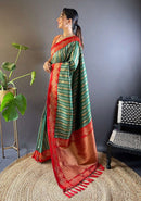 Green soft kashmiri silk zari woven contrast saree for viridian saree