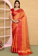 Banarasi Pure Floral Print Saree with Georgette Contrast Border work for Festive Saree