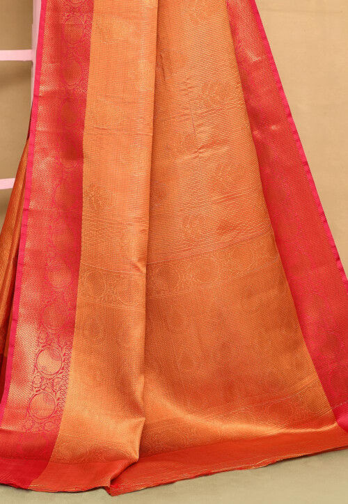 Banarasi Pure Floral Print Saree with Georgette Contrast Border work for Festive Saree