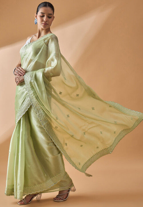 Embroidered Georgette Tissue Saree with Striped Sequinned border collection for Casual Wear