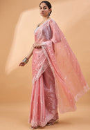 Floral Embroidered Chiffon Shimmer Saree with Lycra silk thread border