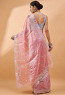 Floral Embroidered Chiffon Shimmer Saree with Lycra silk thread border