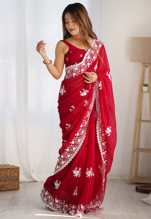 Georgette Party Wear Embroidered Saree with Contrast Border With Gota Work