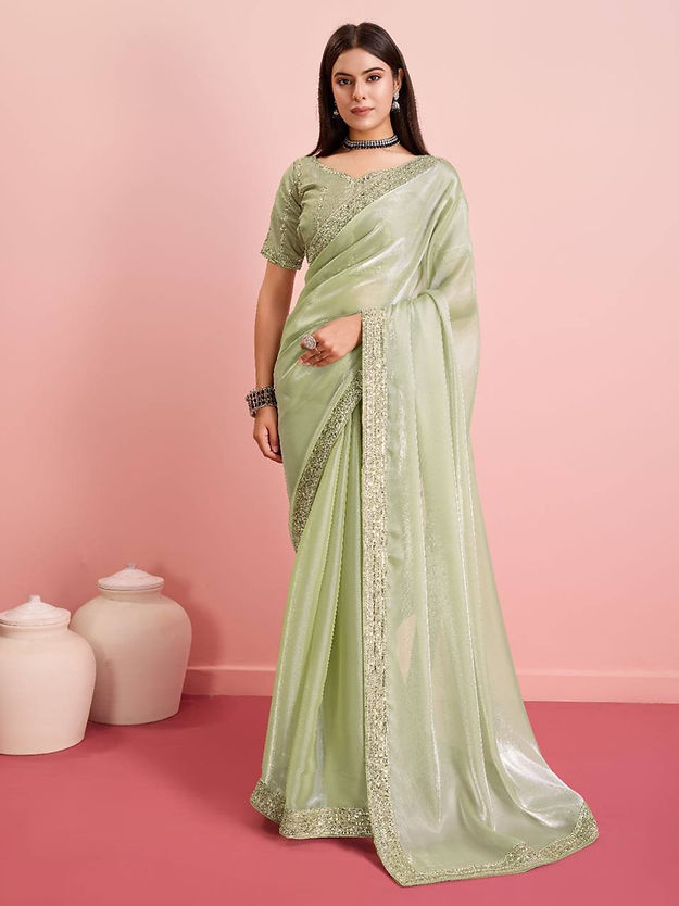 Women Embellished Chiffon designer embroidery work saree for girl