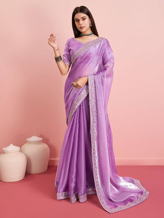 Banarasi Pure Soft Silk Purple Sequin Embroidered Art Silk Saree for woven