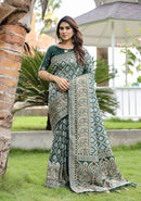 Banarasi woven design with kanjivaram Style Bottle Green Saree for Traditional Party Wear