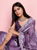 light Purple Line Designer Fancy printed Saree for woven