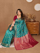 Art Silk Saree in Teal Green with kanjiwarm Work for woven