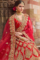 Women's Red Taffeta Silk Lehenga Choli