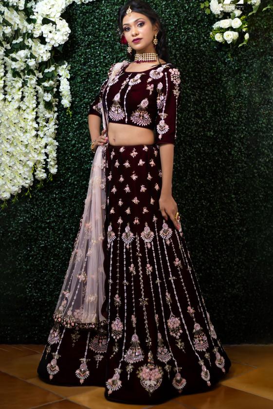 Trendy Designer Wine Color Lehenga Choli At Low Price