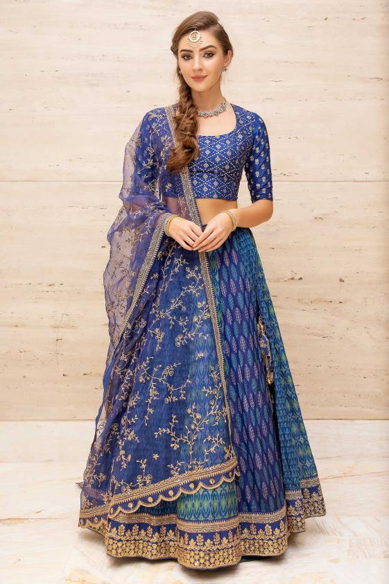 Designer Silk Royal Blue Lehenga Design