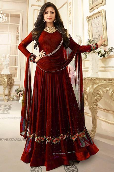 Stylish Anarkali Red Gown For Girls Party Wear