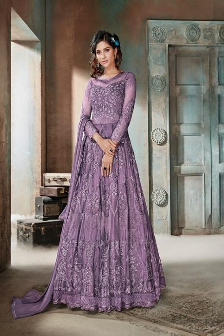 Purple Color Heavy Work Gown Dress Designs