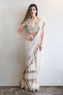 Unique White Color Party Wear Heavy Work Ruffle Saree SY 5328