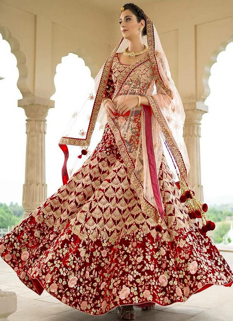 Maroon Velvet Silk Heavy Work Designer Lehenga Choli