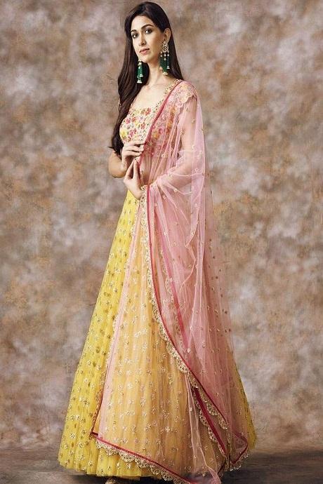 Sunshine Sequin Lehenga With Floral Thread work Dupatta