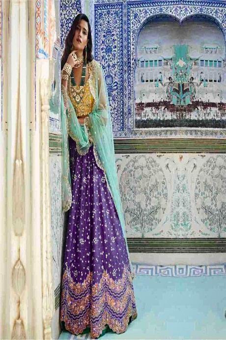 Turquoise Embroidered Attractive Party Wear Silk Lehenga Choli