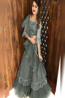 Poly Silk Grey Semi Stitched Net Lehenga Party Wear