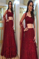 Trendy Beautiful Maroon Jardoshi Embroidery Work Lehenga Choli For Girls