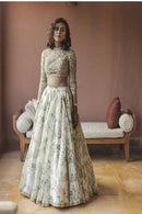 White Printed Attractive Party Wear Organza Lehenga