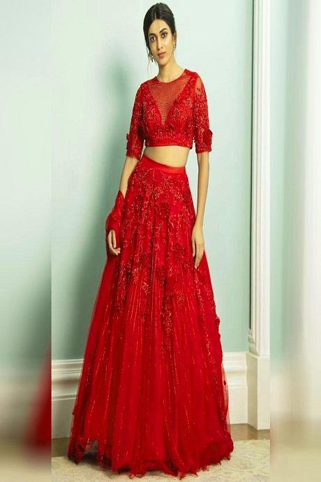 Pure Organza Silk Embroidery Designer Red Lehenga Choli