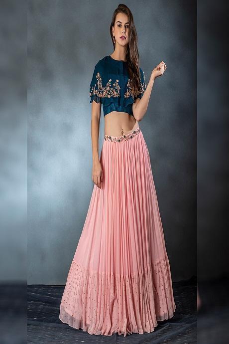 Pink Mono Net Frill Layered Lehenga