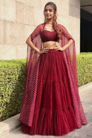 Silk Multi Layered Soft Net Lehenga With Jacket