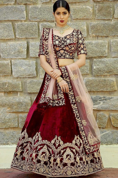 Maroon Colored Designer Wedding Wear Lehenga Choli