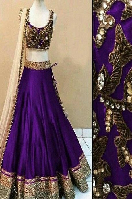 Stylish Hand Work Purple Color Patta Work Lehenga Choli TDS4493